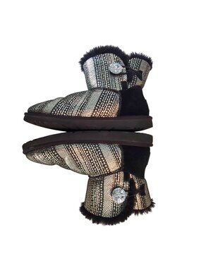 UGG Bailey Metallic Crystal Bling Boots Black size 9 Glam Cozy Shimmer